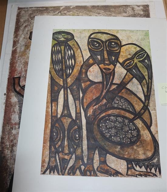 Fela Odaranile (Nigerian b.1949), Ori Olokun workshop, Osogbo School, 4 colour prints, Sulejah Pottery, 1982;